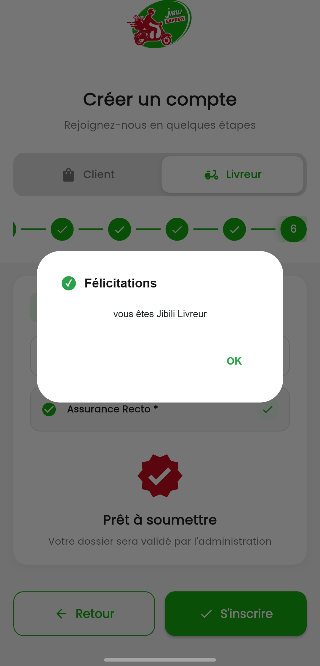 Félicitations Jibili Livreur